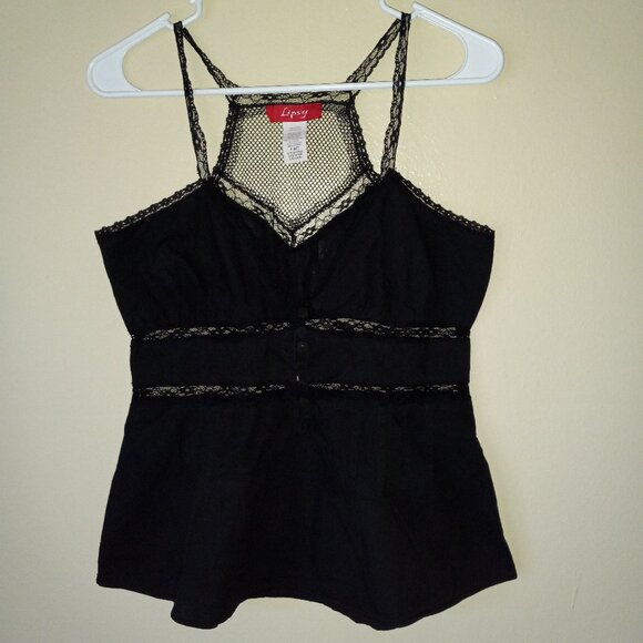 Black LIPSY Tank with Lace/Mesh/Buttons and Pleats Women's L - Picture 1 of 9
